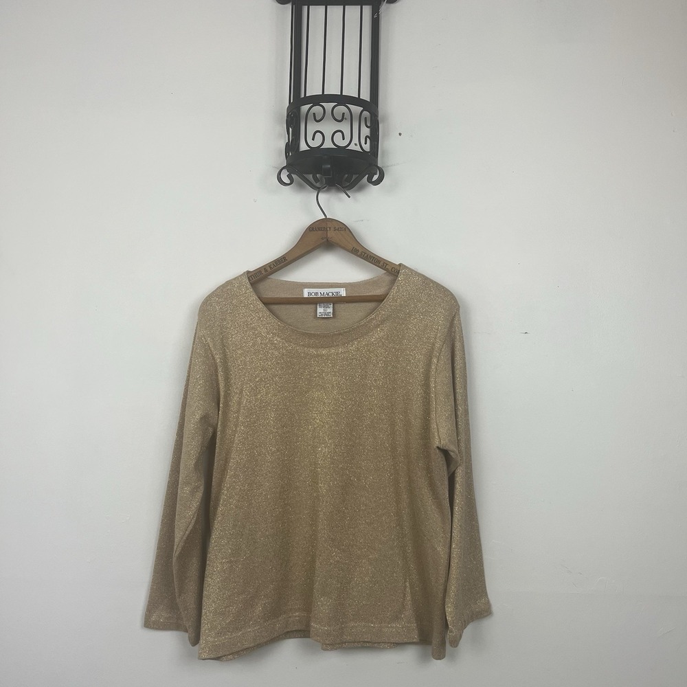 Bob Mackie Studio Metallic Knit Top XL Gold Baroque Mob Wife Glam Holiday Party